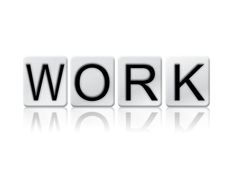 The word "Work" written in tile letters isolated on a white background.