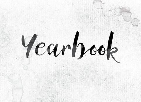 The word "Yearbook" concept and theme painted in watercolor ink on a white paper.