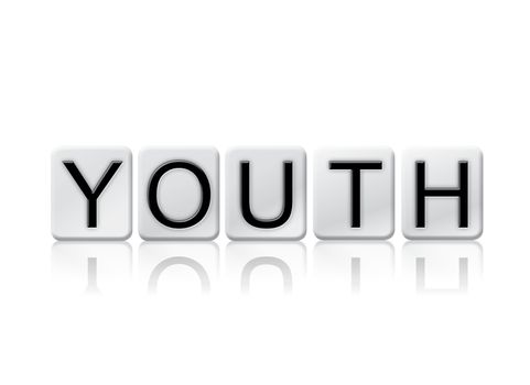 The word "Youth" written in tile letters isolated on a white background.