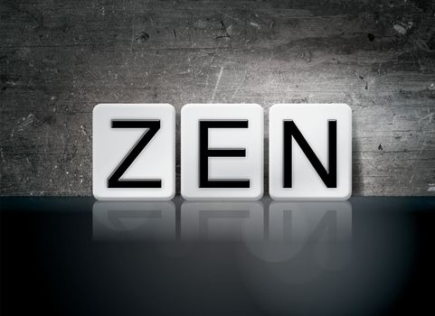 The word "Zen" written in white tiles against a dark vintage grunge background.