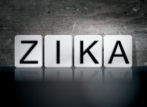 The word "Zika" written in white tiles against a dark vintage grunge background.