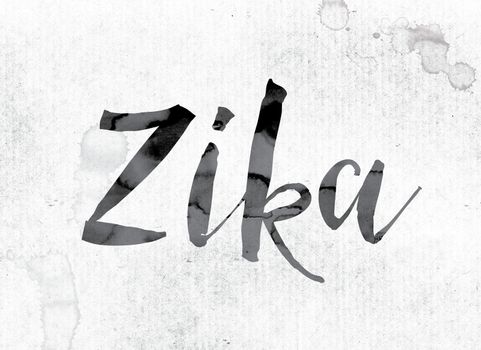 The word "Zika" concept and theme painted in watercolor ink on a white paper.