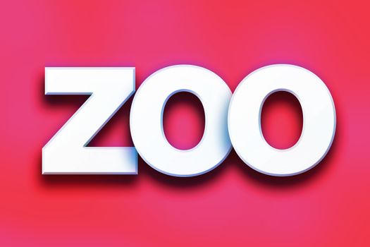 The word "Zoo" written in white 3D letters on a colorful background concept and theme.