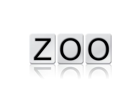 The word "Zoo" written in tile letters isolated on a white background.