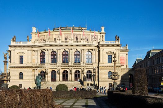 PRAGUE, CZECH REPUBLIC - DECEMBER 3, 2016: The building of Rudolfiunum concert halls on Jan Palach Square Prague, December 3, 2016 Prague, Czech Republic.