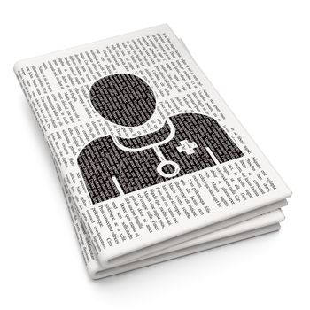 Health concept: Pixelated black Doctor icon on Newspaper background, 3D rendering