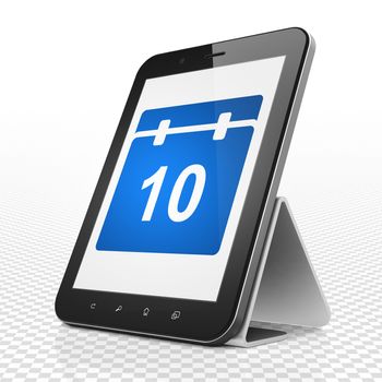 Time concept: Tablet Computer with blue Calendar icon on display, 3D rendering