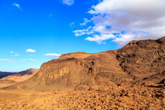 Beautiful Moroccan Mountain landscape in desert with blue sky