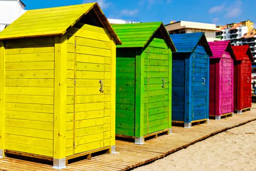 Beautiful colorful beach cabins. Horizontal image.