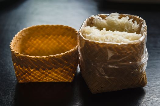 sticky rice in bamboo basket