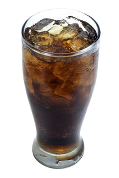 softdrink and soda in glass with ice cubes on white background. objects with clipping paths