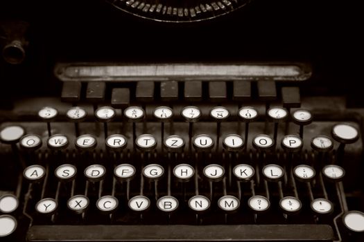 Close up photo of antique German typewriter machine keys