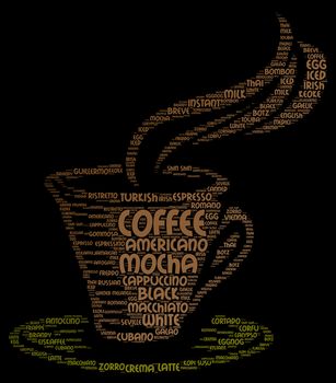 Coffee word cloud concept in shape of cup