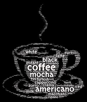 Coffee word cloud concept in shape of cup