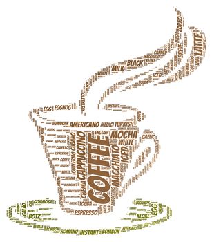 Coffee word cloud concept in shape of cup