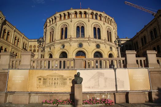OSLO, NORWAY – AUGUST 17, 2016: Norwegian parliament designed by Swedish architect Emil Victor Langlet. Stortinget Oslo in central Oslo, Norway on August 17,2016.
