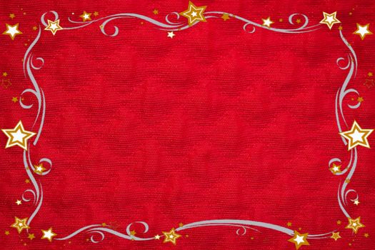 Rustic canvas fabric texture in red color  with Christmas border