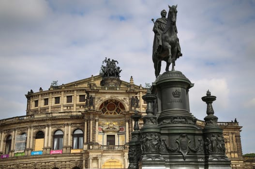 DRESDEN, GERMANY – AUGUST 13, 2016: View on Semperoper opera (Staatskapelle Dresden) at Theaterplatz, building was designed by Gottfried Semper in Dresden, State of Saxony, Germany on August 13, 2016.