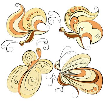 Illustration - four different butterflies on a white background