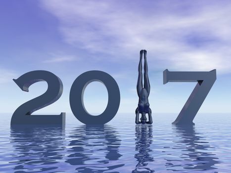 Peaceful and zen yogi new year 2017 in blue background - 3D render