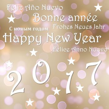 Happy new year 2017 in brown bokeh background with stars - 3D render