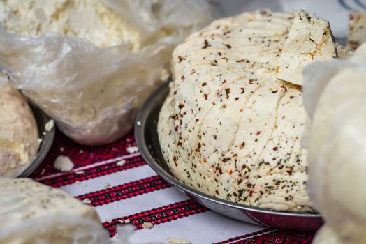 pieces of delicious white cheese with spices