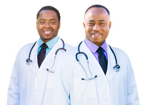 Two Handsome African American Male Doctors Isolated on a White Background.