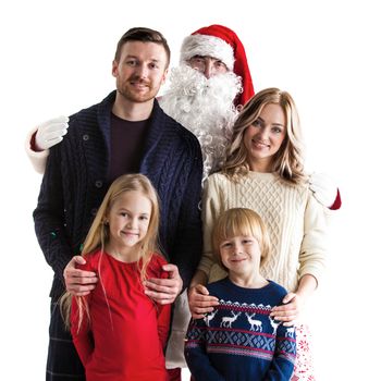 Family with children and Santa Claus isolated on white background
