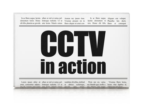 Safety concept: newspaper headline CCTV In action on White background, 3D rendering