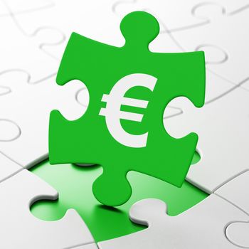 Money concept: Euro on Green puzzle pieces background, 3D rendering