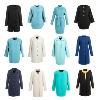 coat collection on the white isolated background