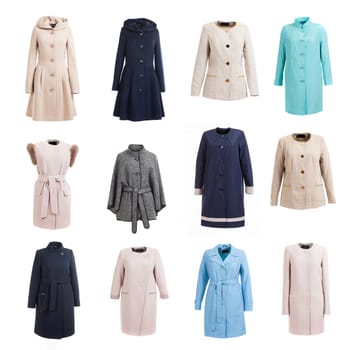 coat collection on the white isolated background