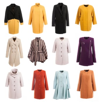 coat collection on the white isolated background