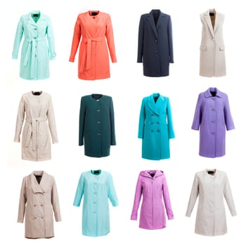 coat collection on the white isolated background