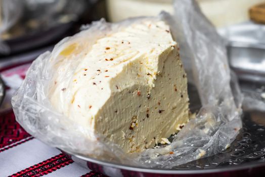 pieces of delicious white cheese with spices