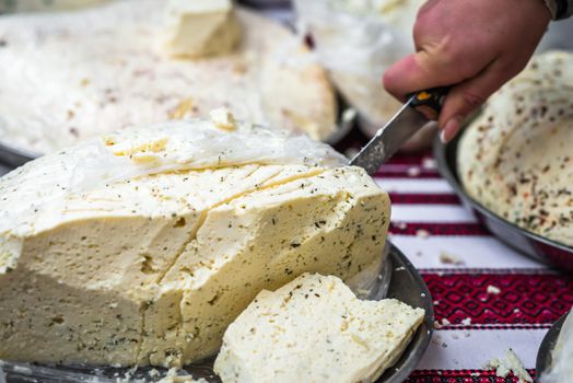 pieces of delicious white cheese with spices