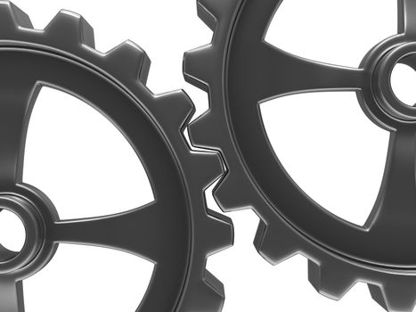 Two gears on white background. Isolated 3D image
