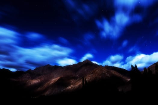 Landscape at night in Nubra valley, Leh Ladakh, Jammu and Kashmir, India