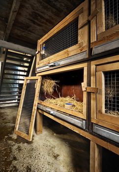 Several Rabbit cages on the farm