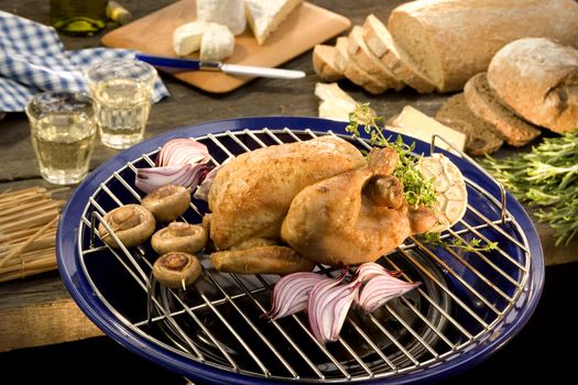 Delicious roast chicken BBQ with bread. American food