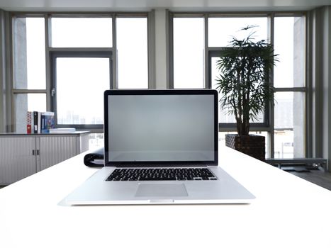 Laptop Screen in Modern Office Workplace