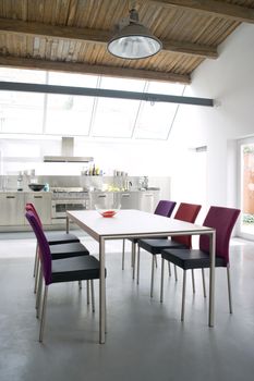 modern kitchen interior with 6 chairs