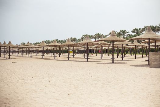 Tropical beach with umbrellas Red sea, hotel and resorton Egypt