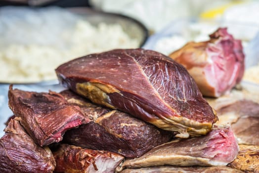 pieces of raw red pork rural meat