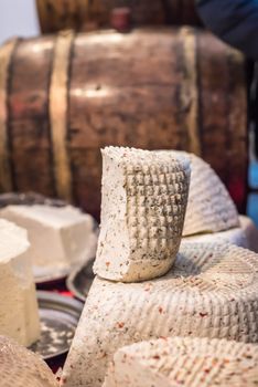 pieces of delicious white cheese with spices