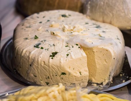 pieces of delicious white cheese with spices