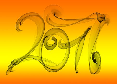 2017 isolated numbers written with black smoke or flame light on colorful background.