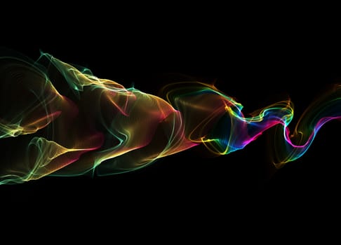 abstract colorful wavy smoke flame over black background