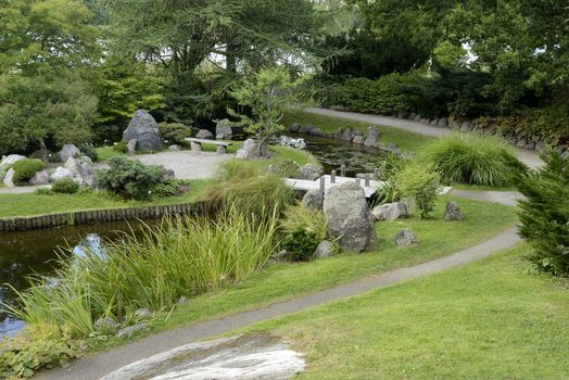 Japanese Garden with no people in Bergianska Botanical Garden. Bergianska Botanical Garden is a public garden located in Frescati next to Brunnsviken, at Norra Djurgården in Stockholm - Sweden.