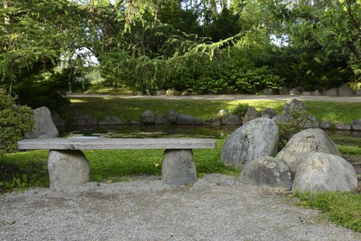 Japanese Garden with no people in Bergianska Botanical Garden. Bergianska Botanical Garden is a public garden located in Frescati next to Brunnsviken, at Norra Djurgården in Stockholm - Sweden.